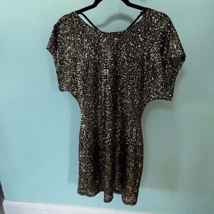 Express Women’s Sequin Black and Gold Mini Dress Size Small Taylor Swift Dress